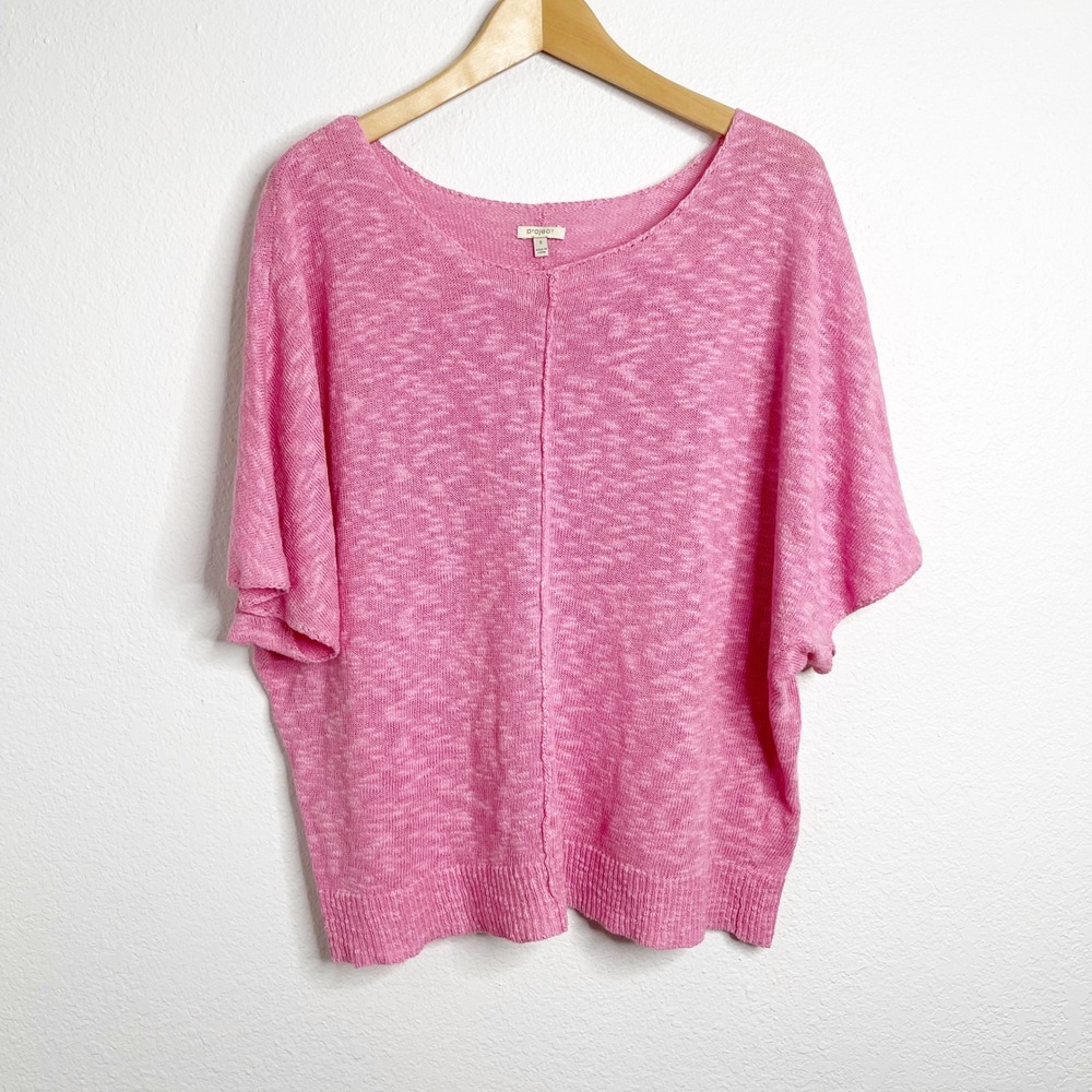 Project Pink Marl Linen Cotton Blend Dolman Short Sleeve Knit Top Small
